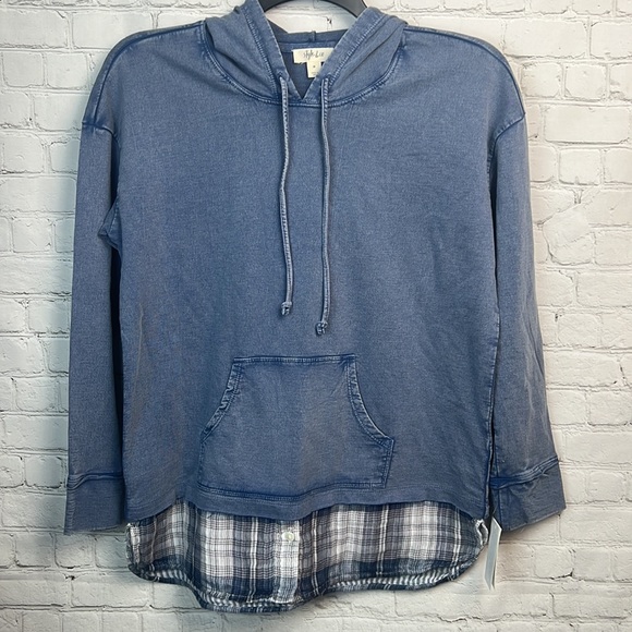 Style & Co Blue & Plaid Layered Look Hoodie Size Medium - Picture 2 of 5